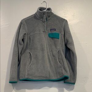 Patagonia Gray Fleece Pullover with Teal Accents